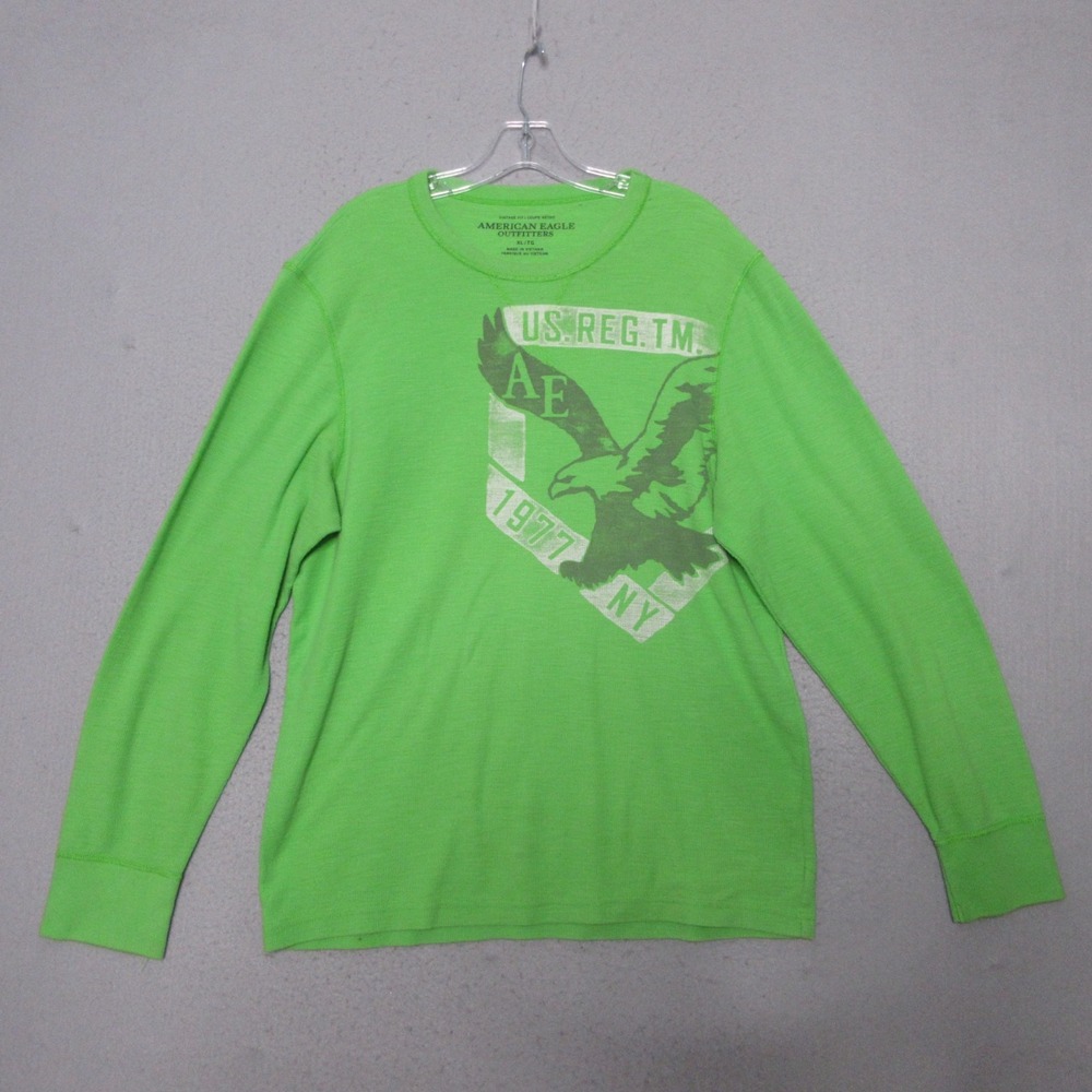American Eagle Thermal Shirt Men XL Green Y2K Eagle Waffle Vintage Fit Retro